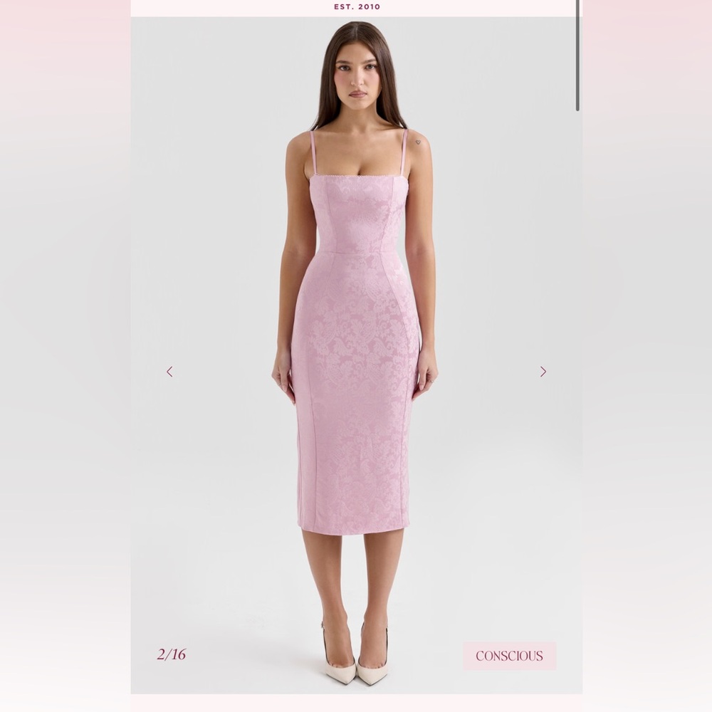 House of CB Pink Floral Jacquard Midi Dress
